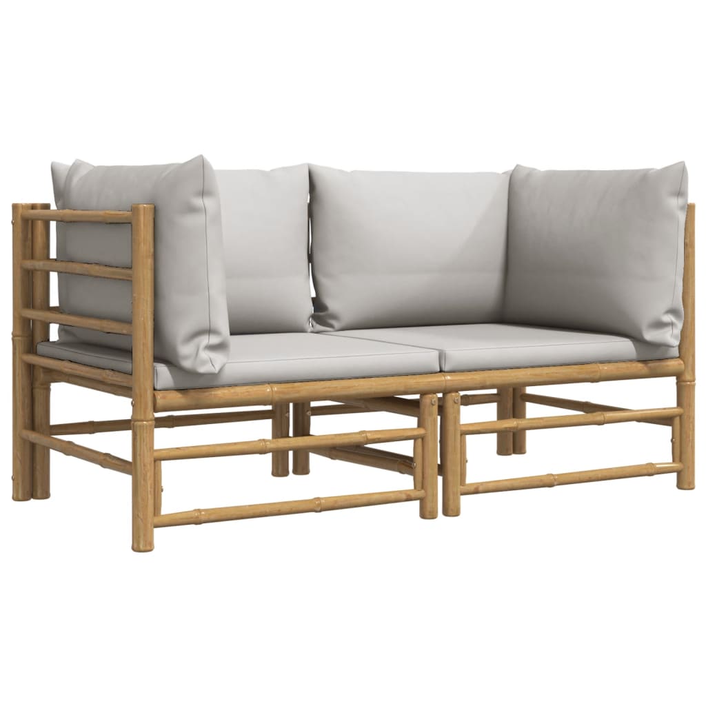 vidaXL Garten-Ecksofas mit Hellgrauen Kissen 2 Stk. Bambus