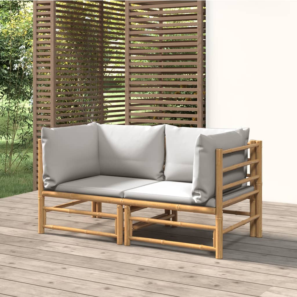 vidaXL Garten-Ecksofas mit Hellgrauen Kissen 2 Stk. Bambus