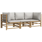 vidaXL 3-tlg. Garten-Lounge-Set mit Hellgrauen Kissen Bambus