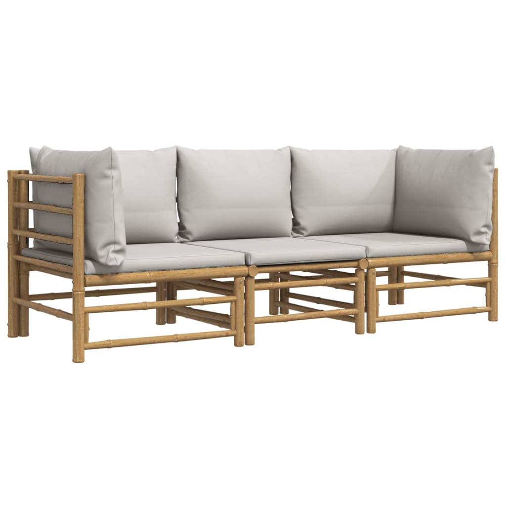 vidaXL 3-tlg. Garten-Lounge-Set mit Hellgrauen Kissen Bambus