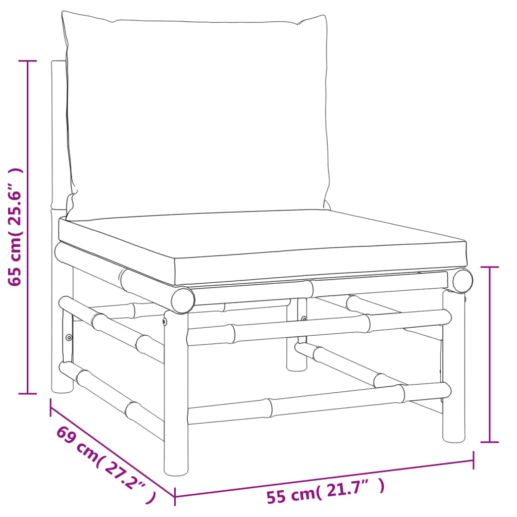 vidaXL 3-tlg. Garten-Lounge-Set mit Hellgrauen Kissen Bambus