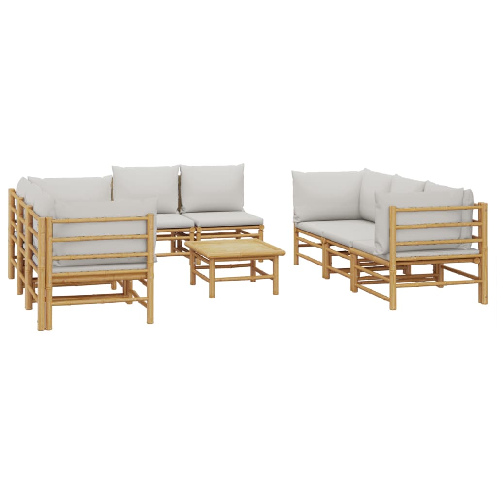 vidaXL 9-tlg. Garten-Lounge-Set mit Kissen Hellgrau Bambus