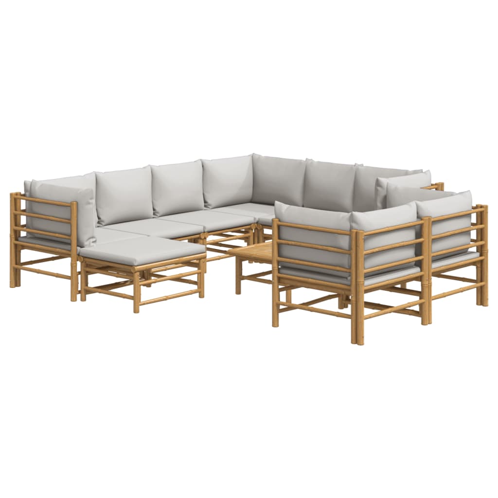 vidaXL 10-tlg. Garten-Lounge-Set mit Hellgrauen Kissen Bambus