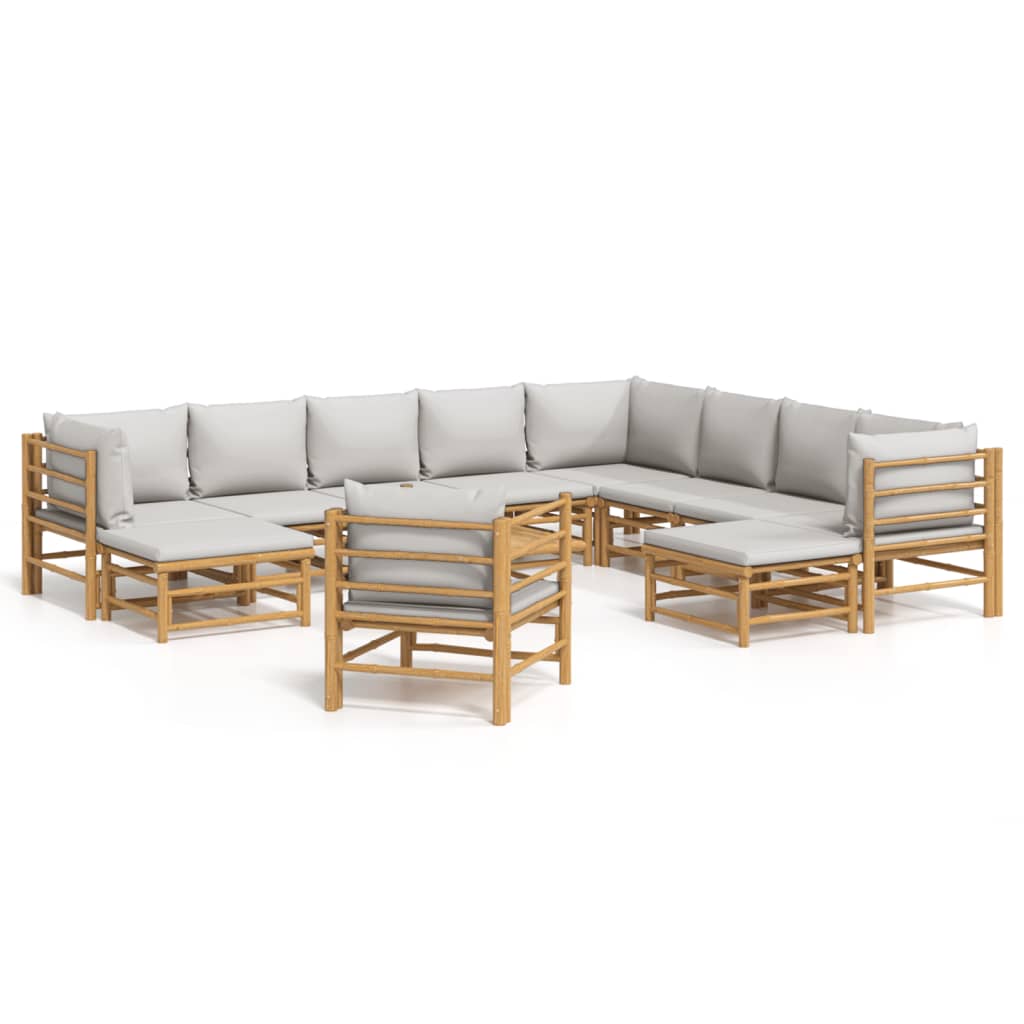 vidaXL 12-tlg. Garten-Lounge-Set mit Hellgrauen Kissen Bambus