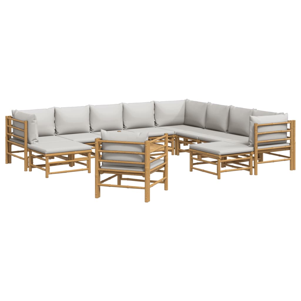 vidaXL 12-tlg. Garten-Lounge-Set mit Hellgrauen Kissen Bambus