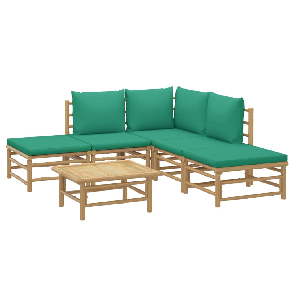 vidaXL 6-tlg. Garten-Lounge-Set mit Grünen Kissen Bambus