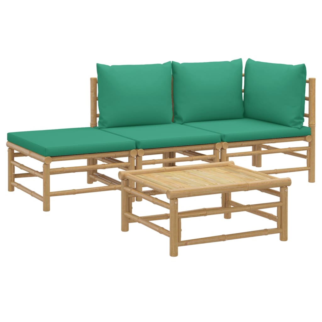 vidaXL 4-tlg. Garten-Lounge-Set mit Grünen Kissen Bambus