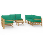 vidaXL 9-tlg. Garten-Lounge-Set mit Grünen Kissen Bambus