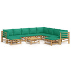 vidaXL 11-tlg. Garten-Lounge-Set mit Grünen Kissen Bambus
