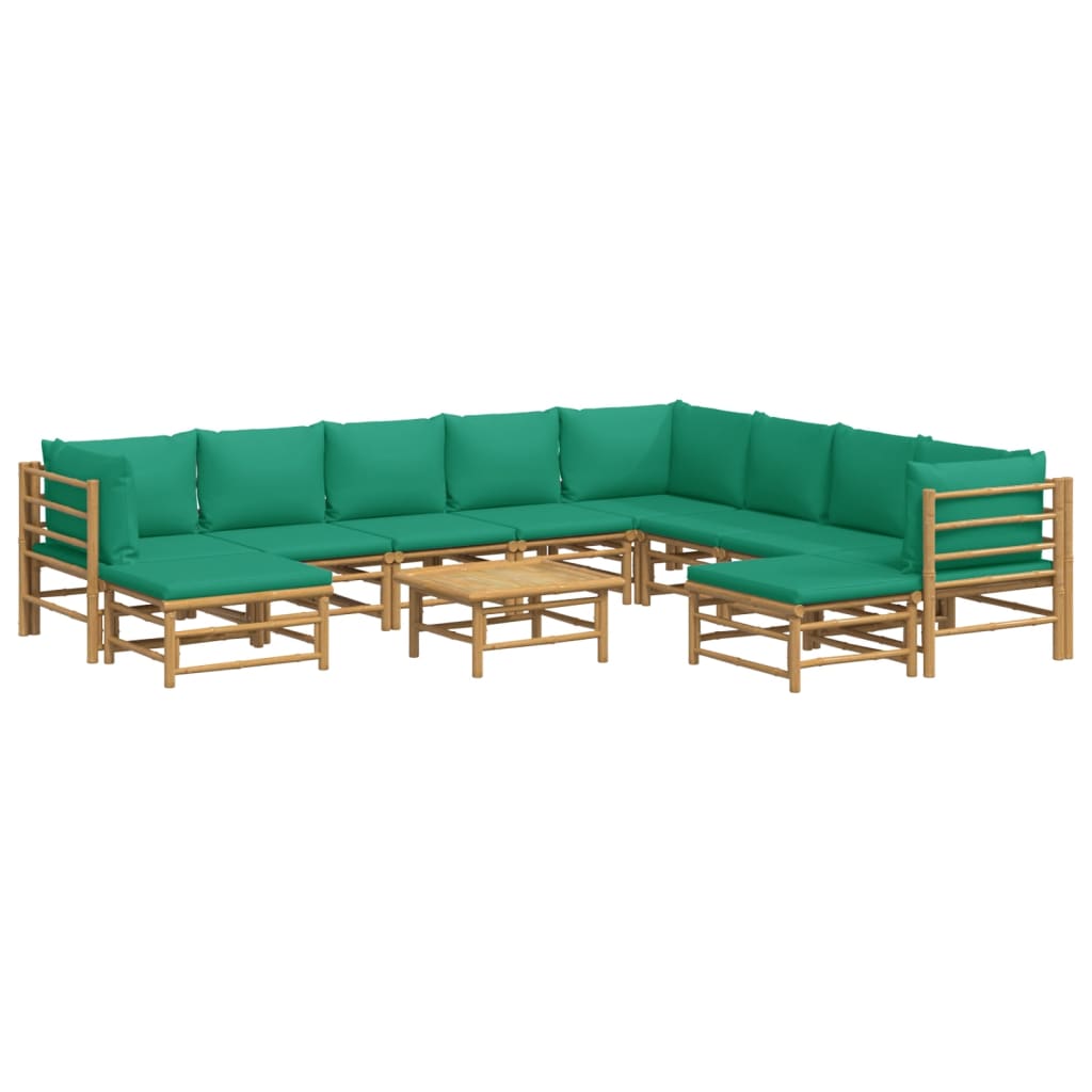 vidaXL 11-tlg. Garten-Lounge-Set mit Grünen Kissen Bambus