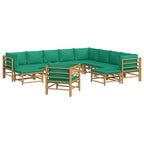vidaXL 12-tlg. Garten-Lounge-Set mit Grünen Kissen Bambus