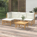 vidaXL 5-tlg. Garten-Lounge-Set mit Cremeweißen Kissen Bambus
