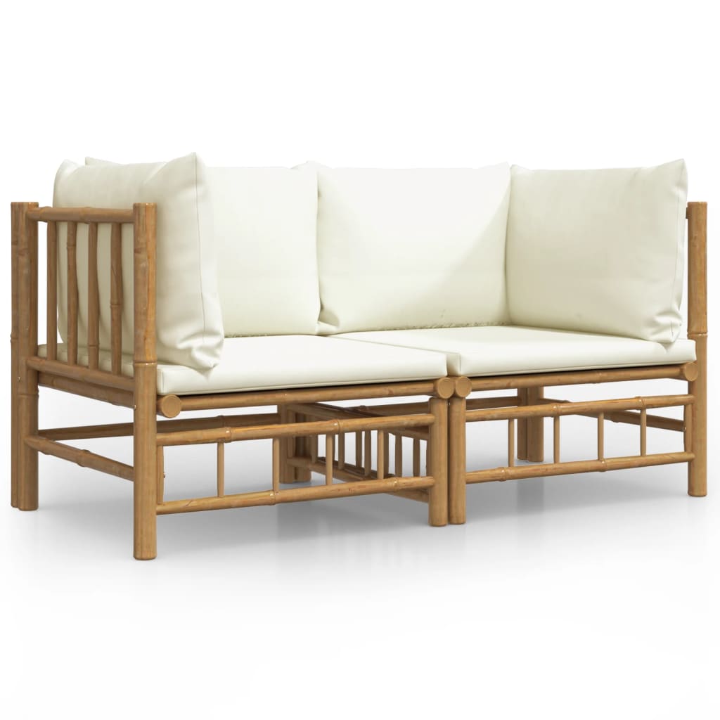 vidaXL Garten-Ecksofas mit Cremeweißen Kissen 2 Stk. Bambus