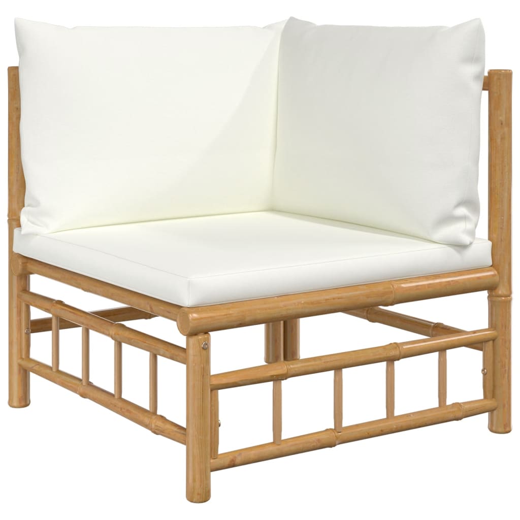 vidaXL Garten-Ecksofas mit Cremeweißen Kissen 2 Stk. Bambus