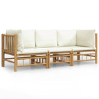 vidaXL 3-tlg. Garten-Lounge-Set mit Cremeweißen Kissen Bambus