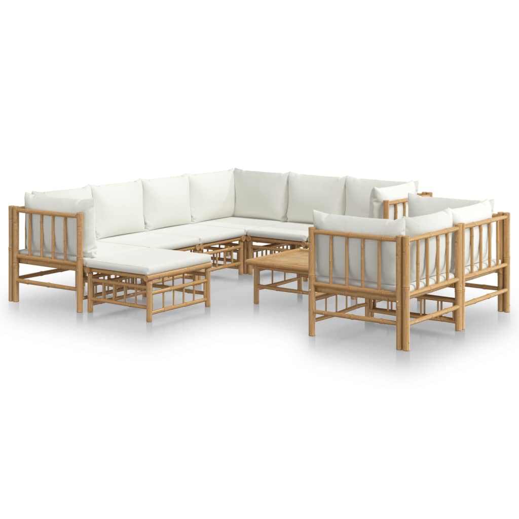 vidaXL 10-tlg. Garten-Lounge-Set mit Cremeweißen Kissen Bambus