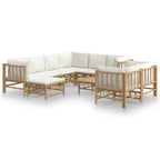 vidaXL 10-tlg. Garten-Lounge-Set mit Cremeweißen Kissen Bambus