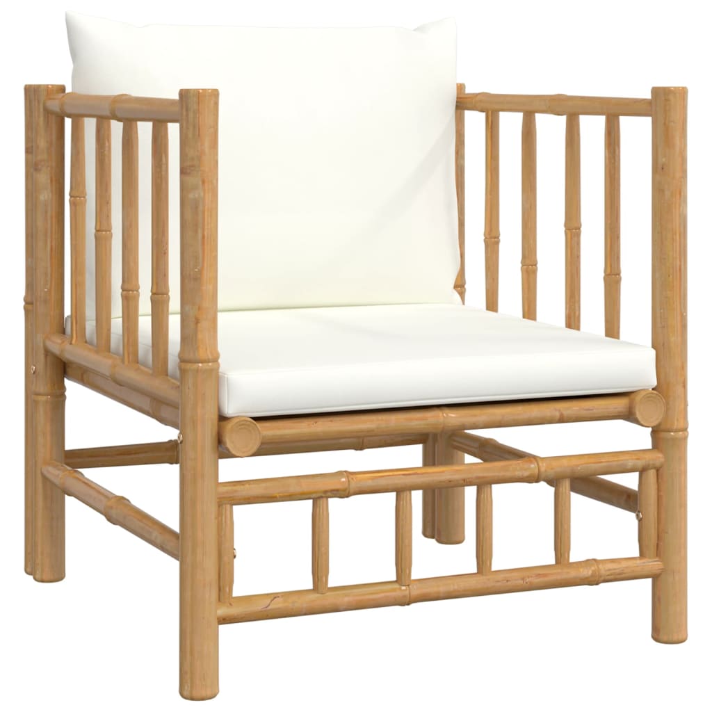 vidaXL 12-tlg. Garten-Lounge-Set mit Cremeweißen Kissen Bambus