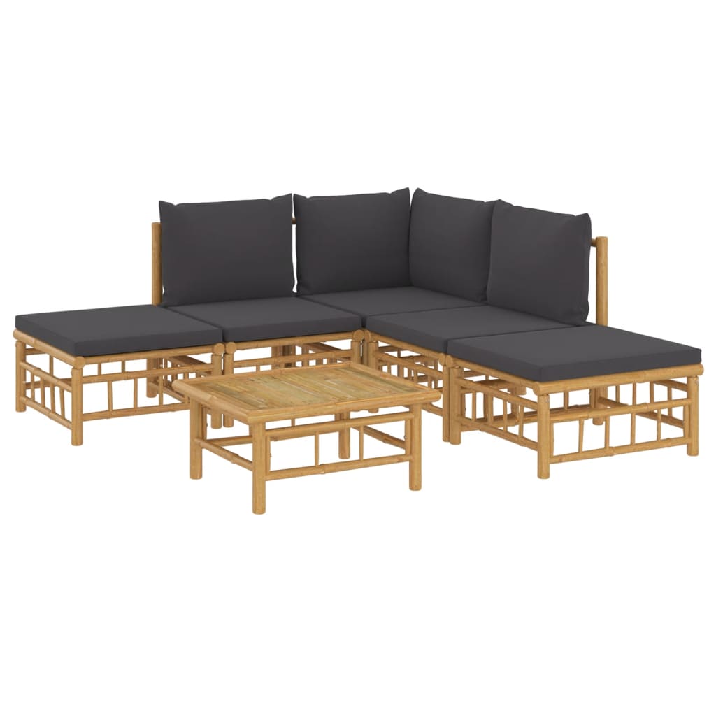 vidaXL 6-tlg. Garten-Lounge-Set mit Dunkelgrauen Kissen Bambus