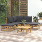 vidaXL 6-tlg. Garten-Lounge-Set mit Dunkelgrauen Kissen Bambus