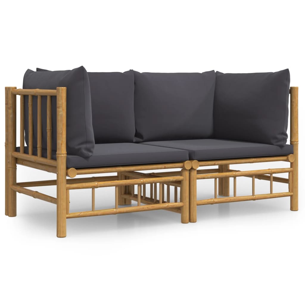 vidaXL Garten-Ecksofas mit Dunkelgrauen Kissen 2 Stk. Bambus