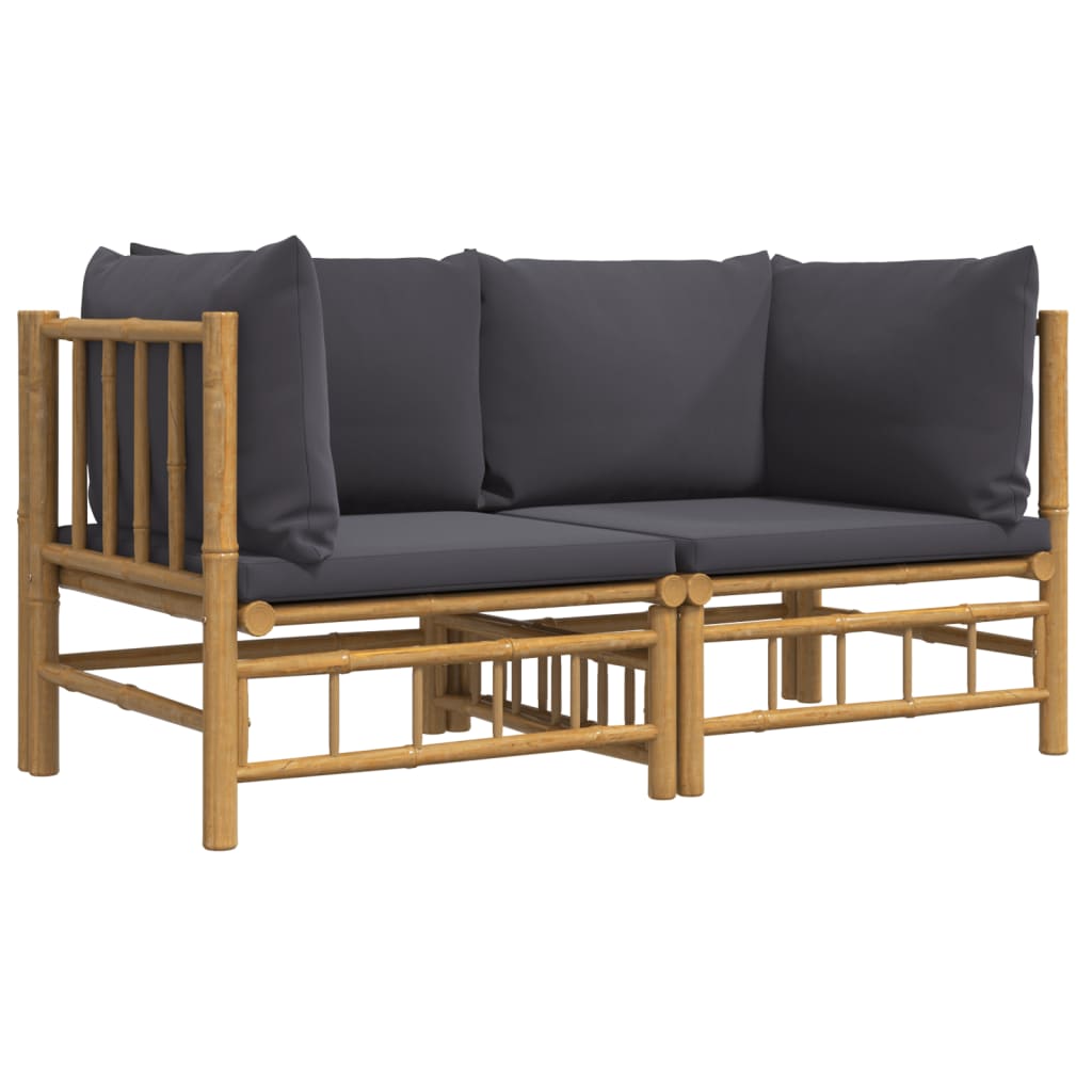 vidaXL Garten-Ecksofas mit Dunkelgrauen Kissen 2 Stk. Bambus