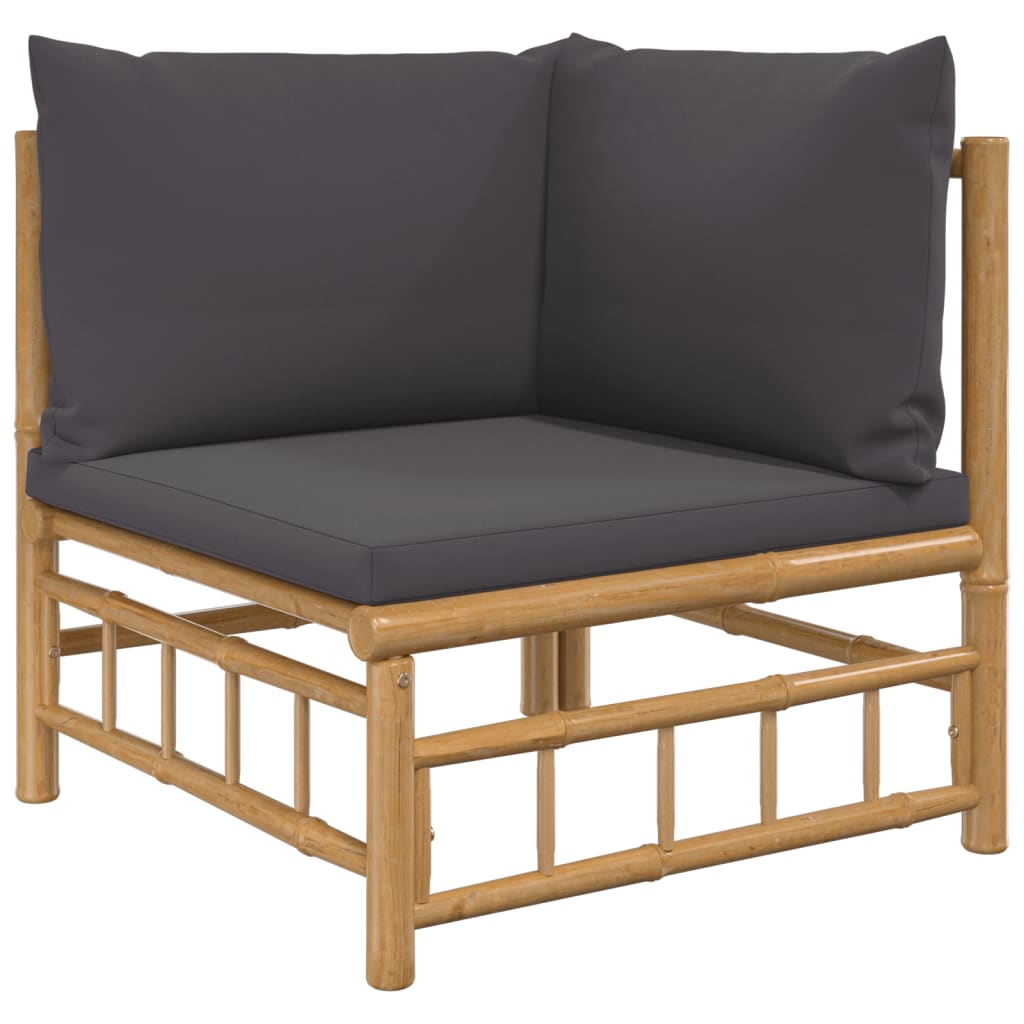 vidaXL 3-tlg. Garten-Lounge-Set mit Dunkelgrauen Kissen Bambus