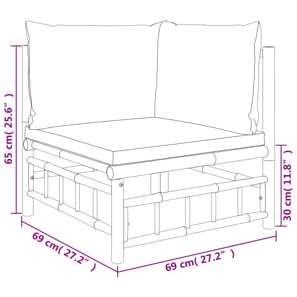 vidaXL 3-tlg. Garten-Lounge-Set mit Dunkelgrauen Kissen Bambus