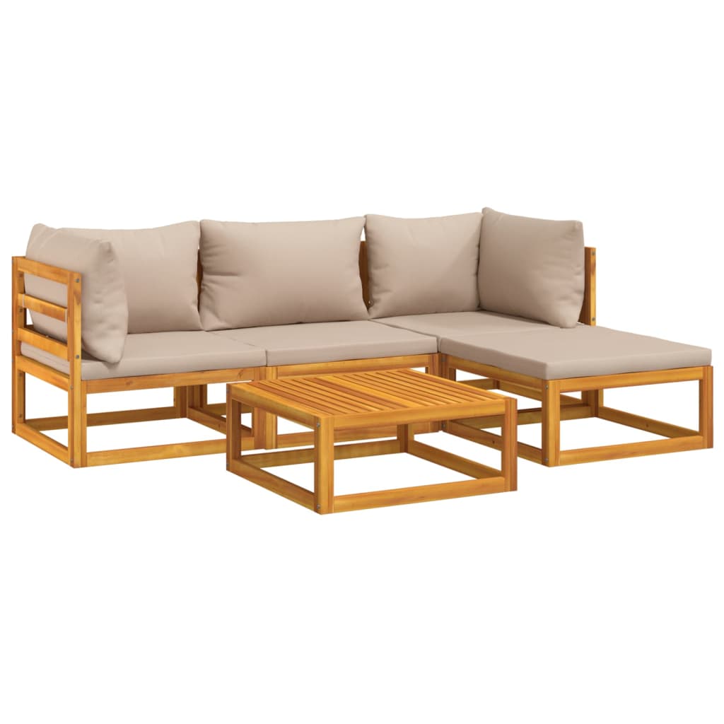 vidaXL 5-tlg. Garten-Lounge-Set mit Taupe Kissen Massivholz