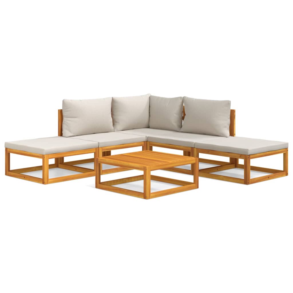 vidaXL 6-tlg. Garten-Lounge-Set mit Hellgrauen Kissen Massivholz