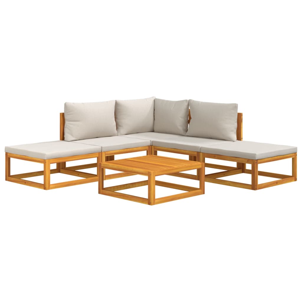 vidaXL 6-tlg. Garten-Lounge-Set mit Hellgrauen Kissen Massivholz