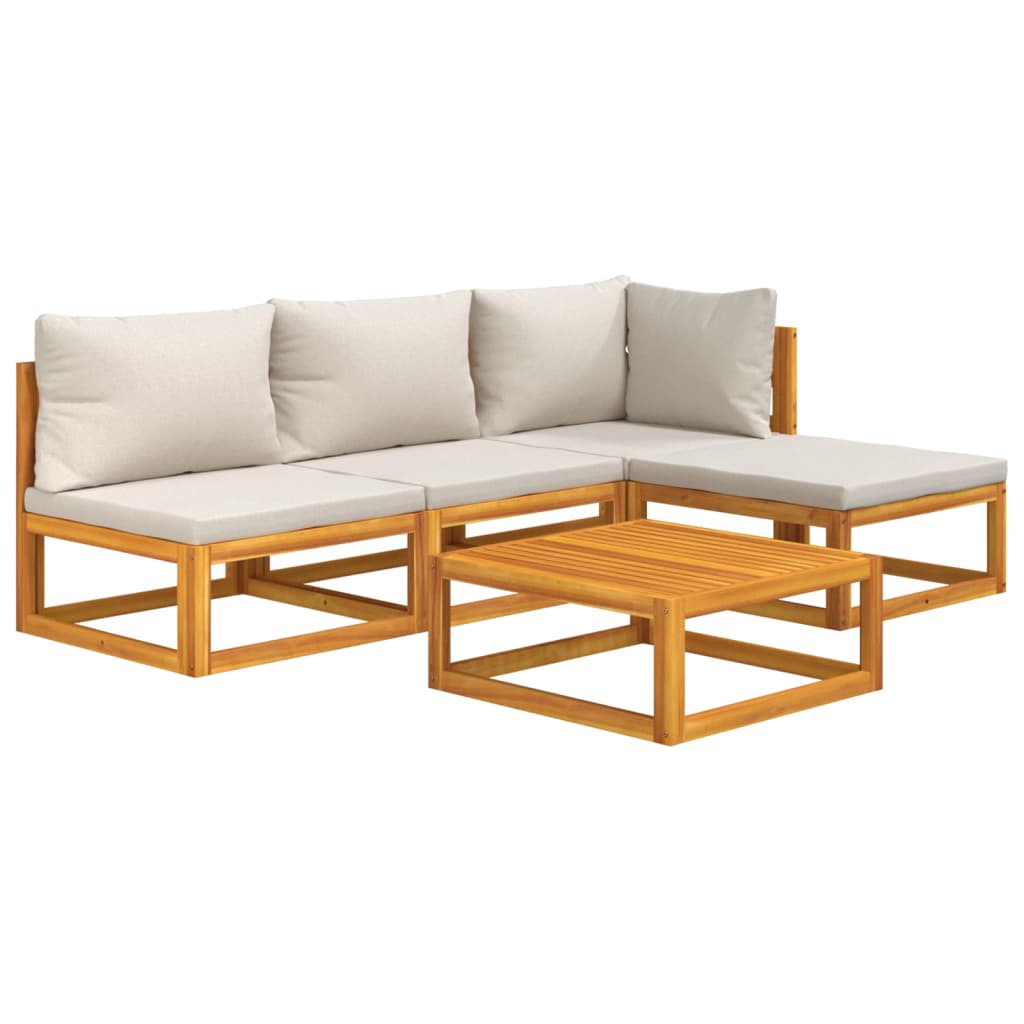 vidaXL 5-tlg. Garten-Lounge-Set mit Hellgrauen Kissen Massivholz