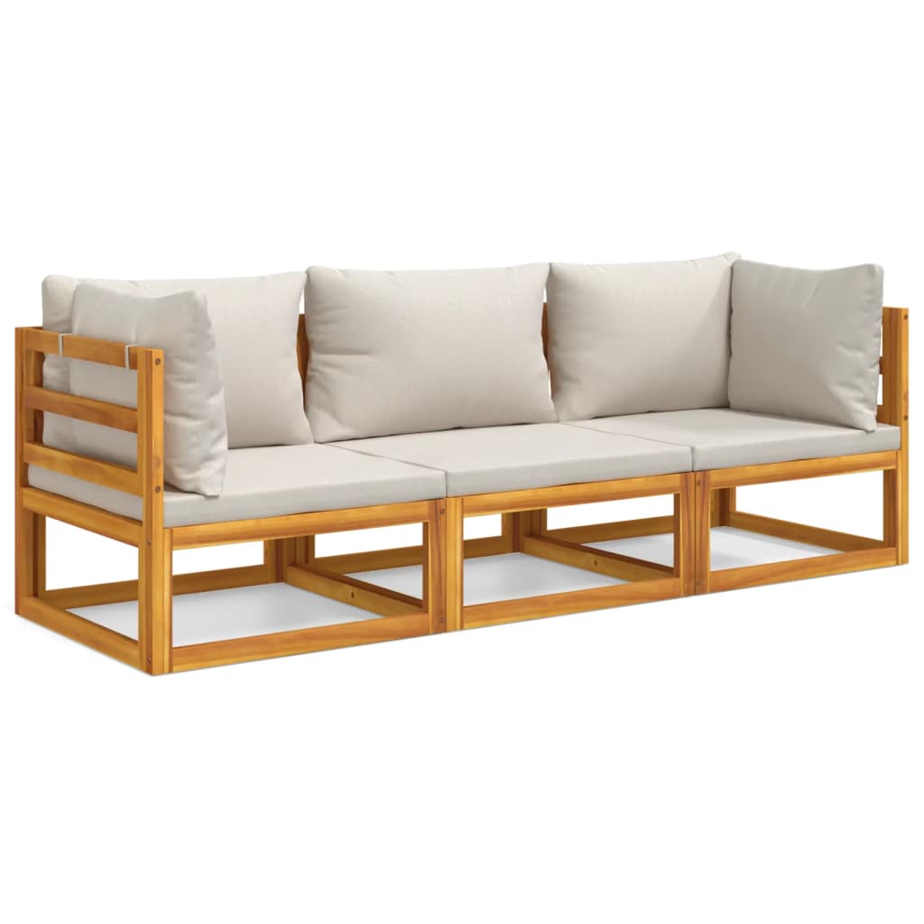 vidaXL 3-tlg. Garten-Lounge-Set mit Hellgrauen Kissen Massivholz