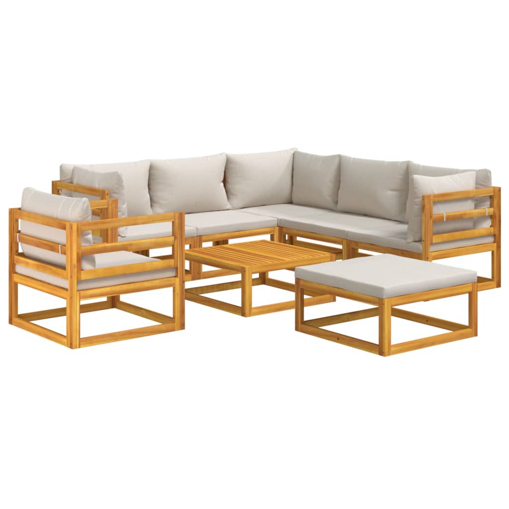 vidaXL 8-tlg. Garten-Lounge-Set mit Hellgrauen Kissen Massivholz