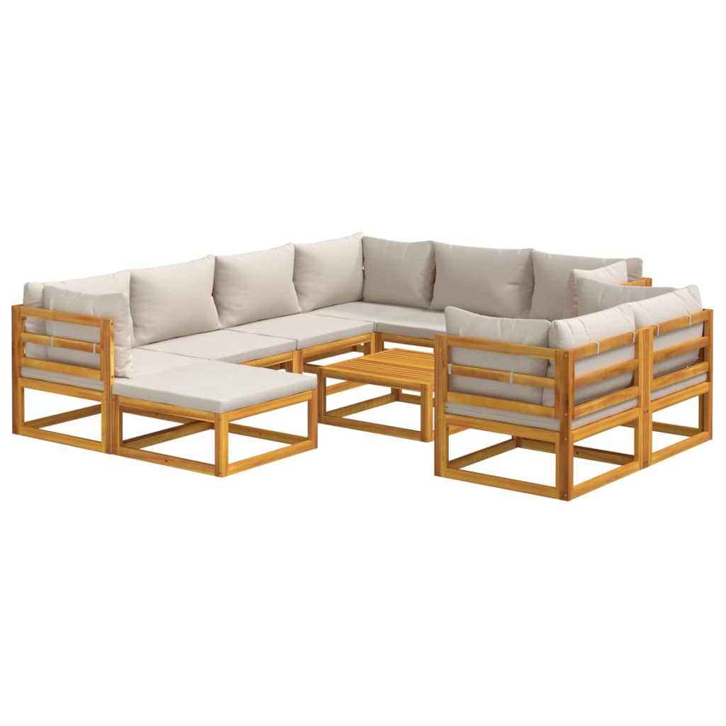 vidaXL 10-tlg. Garten-Lounge-Set mit Hellgrauen Kissen Massivholz