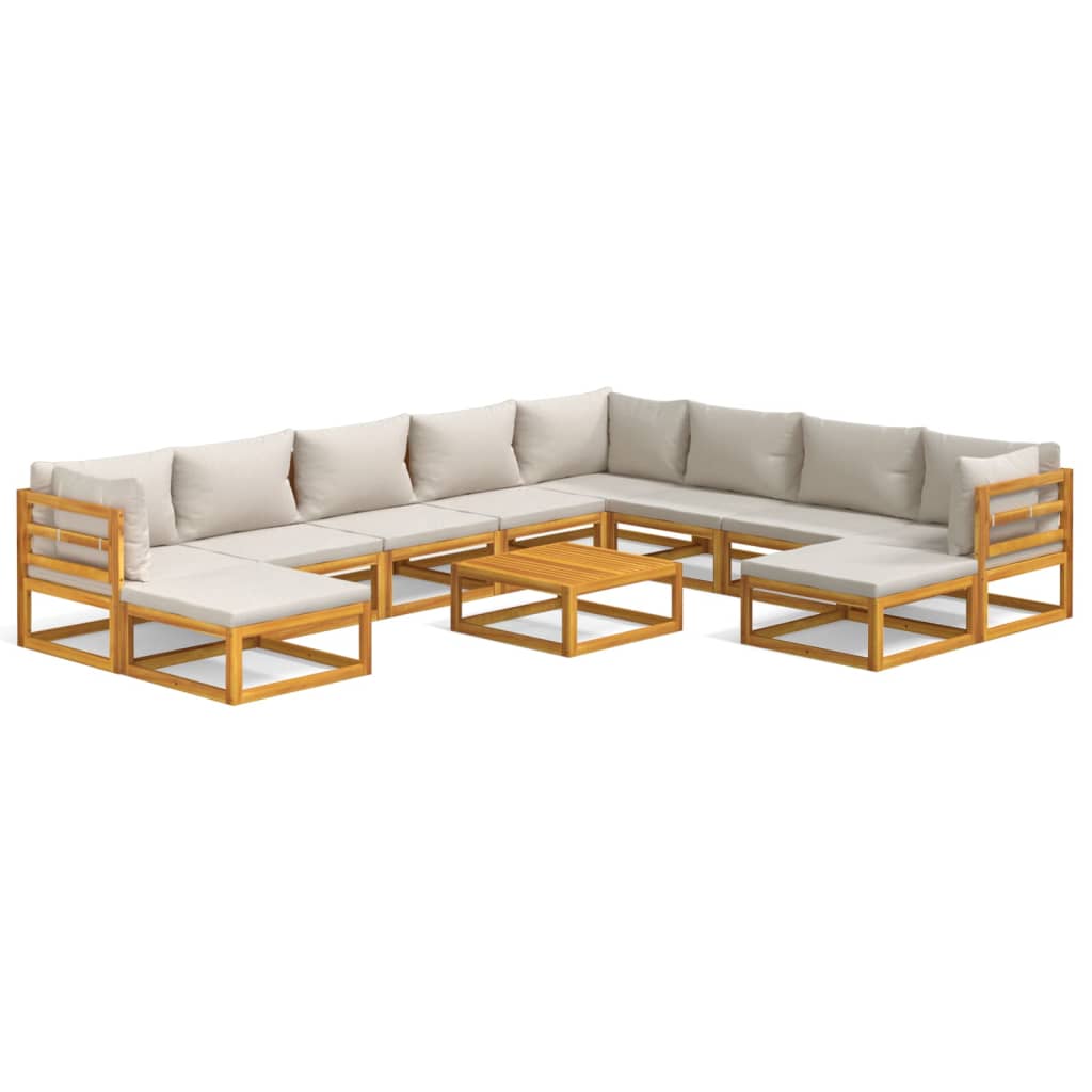 vidaXL 11-tlg. Garten-Lounge-Set mit Hellgrauen Kissen Massivholz