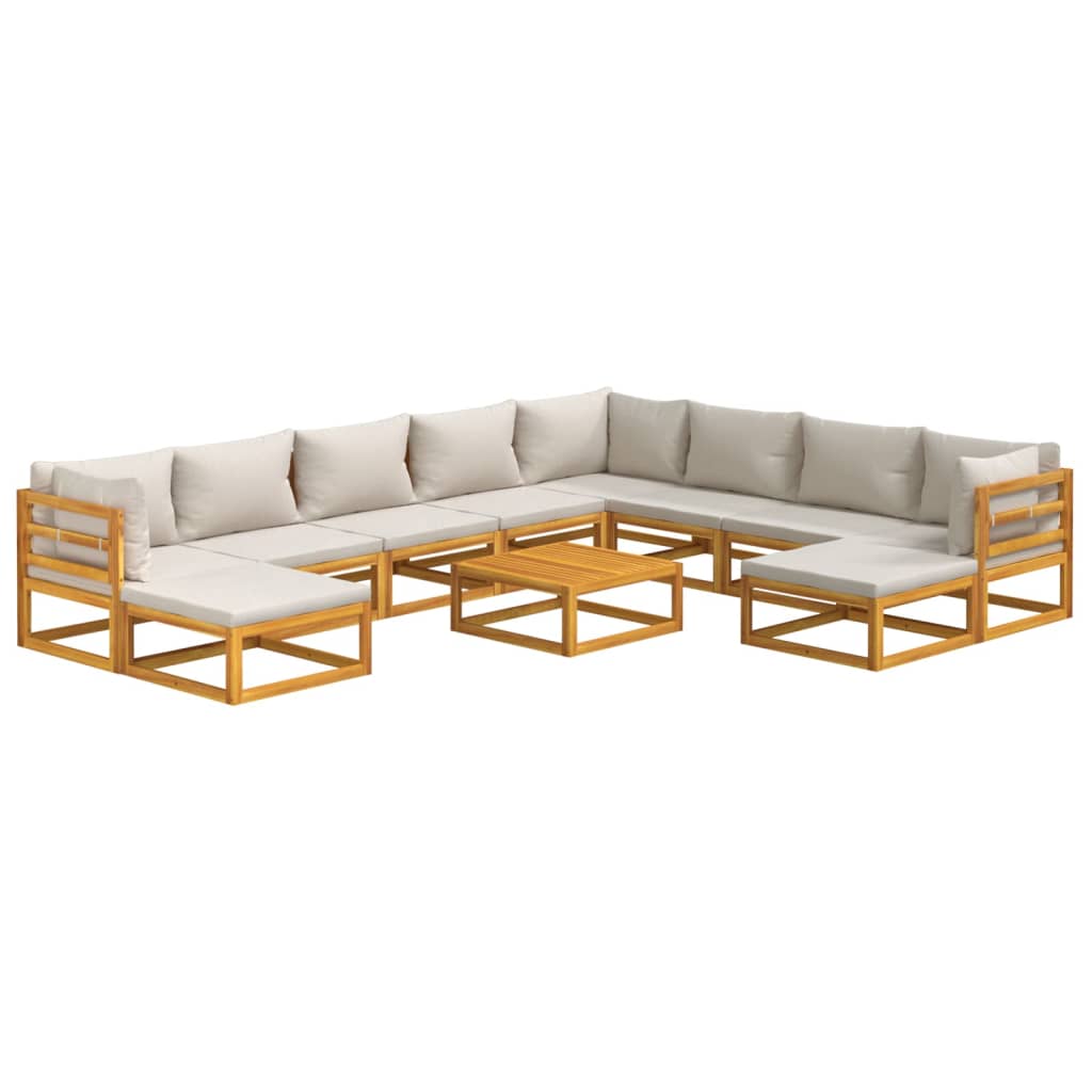 vidaXL 11-tlg. Garten-Lounge-Set mit Hellgrauen Kissen Massivholz