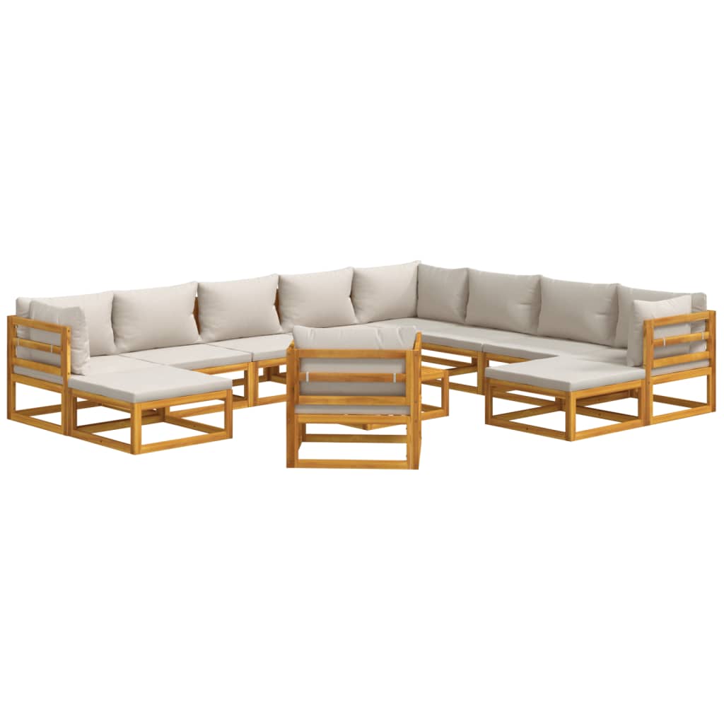 vidaXL 12-tlg. Garten-Lounge-Set mit Hellgrauen Kissen Massivholz