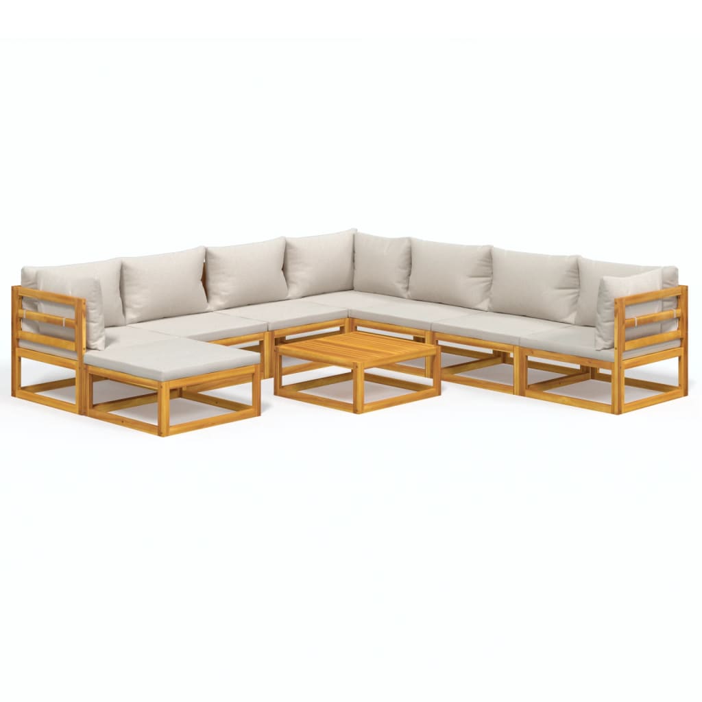 vidaXL 9-tlg. Garten-Lounge-Set mit Hellgrauen Kissen Massivholz