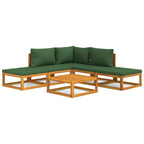 vidaXL 6-tlg. Garten-Lounge-Set mit Grünen Kissen Massivholz