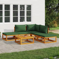 vidaXL 6-tlg. Garten-Lounge-Set mit Grünen Kissen Massivholz