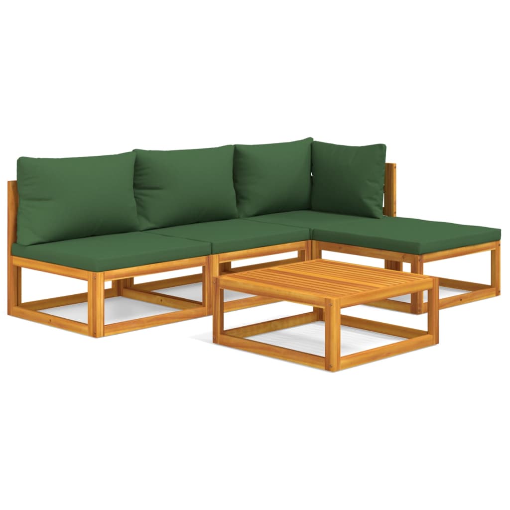vidaXL 5-tlg. Garten-Lounge-Set mit Grünen Kissen Massivholz