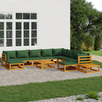 vidaXL 12-tlg. Garten-Lounge-Set mit Grünen Kissen Massivholz