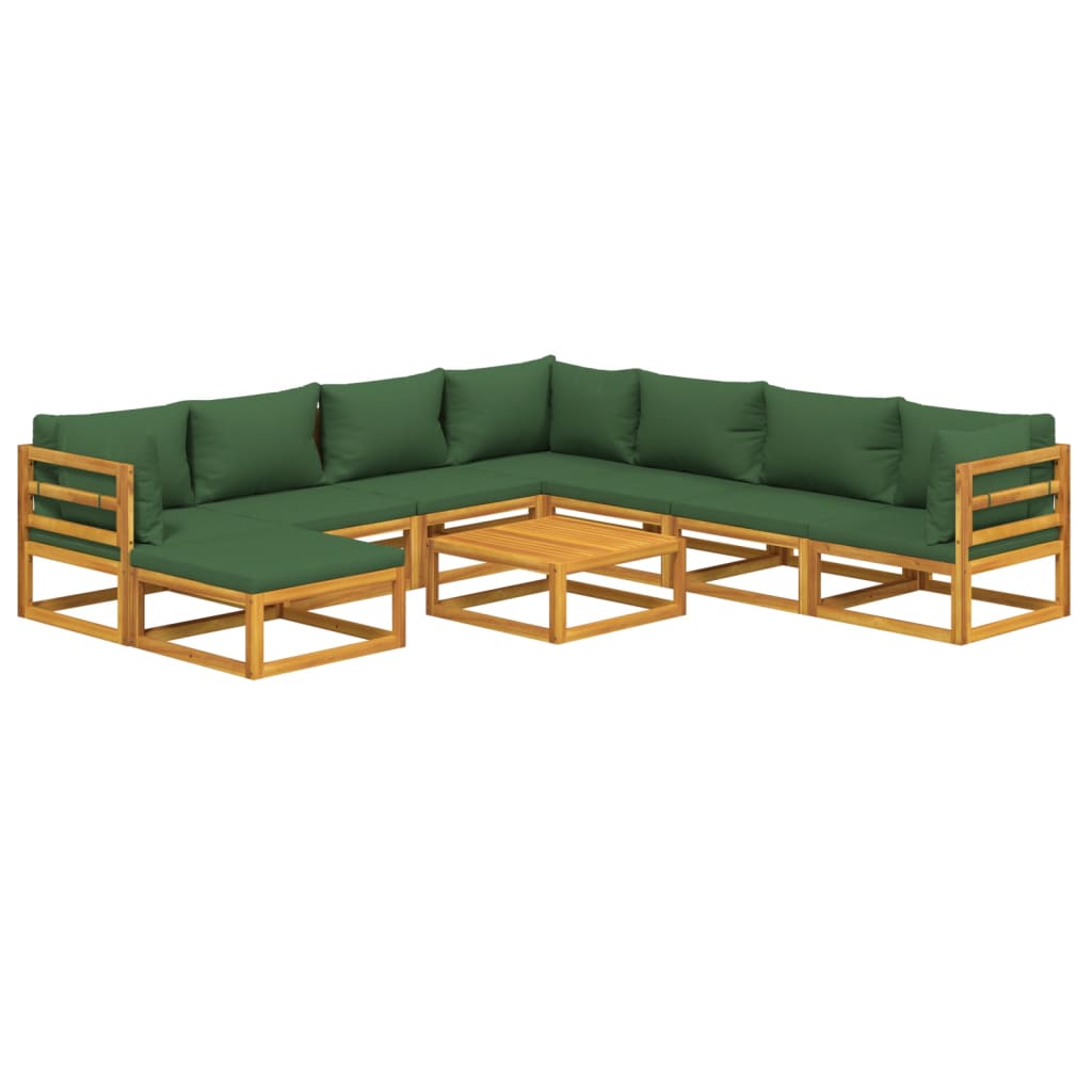 vidaXL 9-tlg. Garten-Lounge-Set mit Grünen Kissen Massivholz