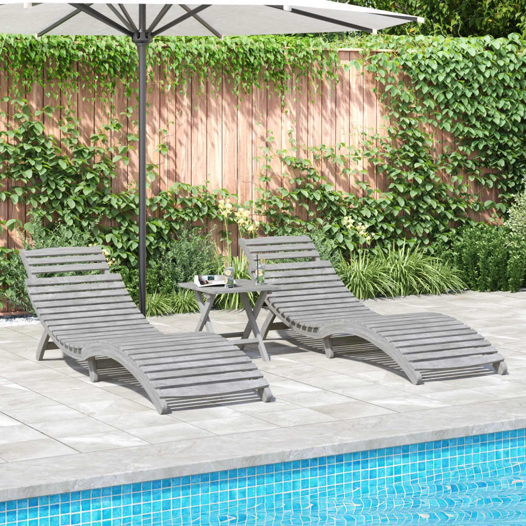 vidaXL Sonnenliegen 2 Stk. Grau 184x55x64 cm Massivholz Akazie