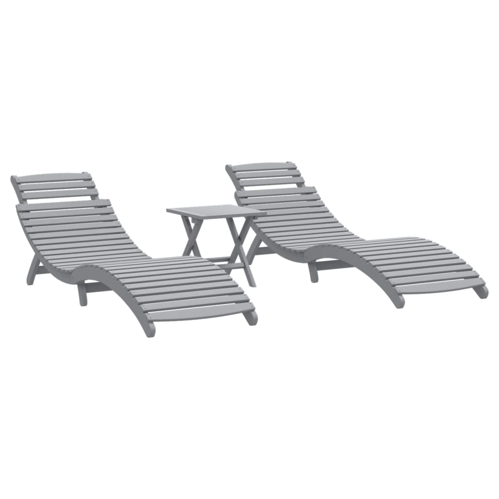 vidaXL Sonnenliegen 2 Stk. mit Tisch Grau Massivholz Akazie