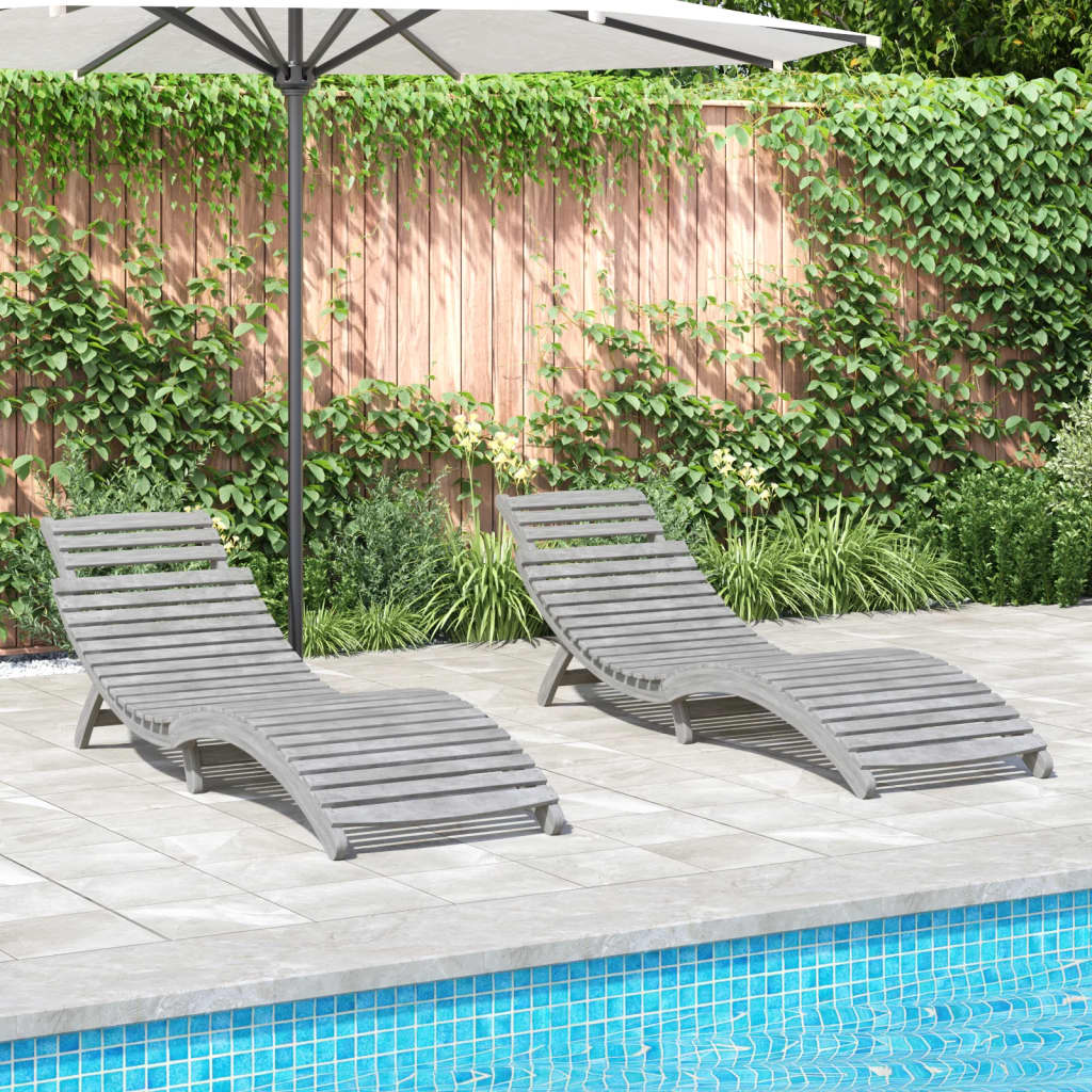 vidaXL Sonnenliegen 2 Stk. mit Tisch Grau Massivholz Akazie