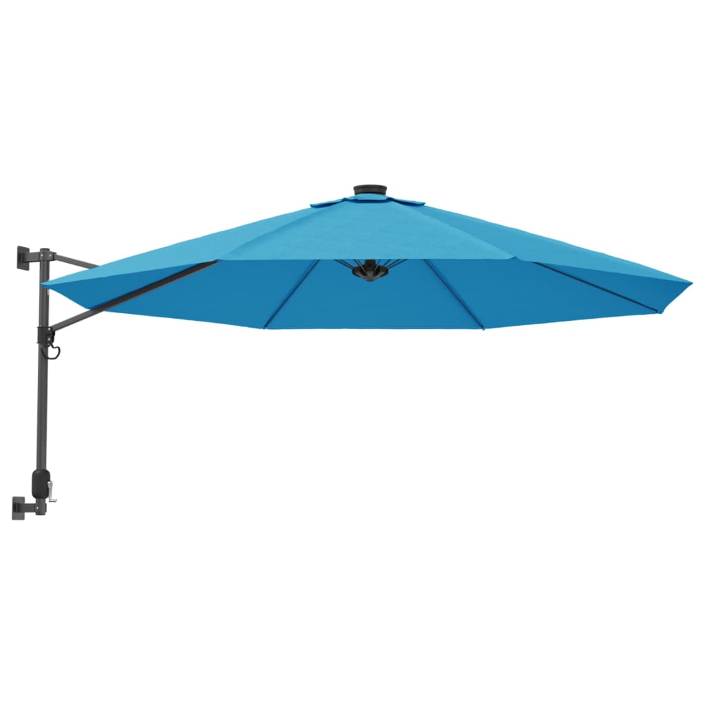 vidaXL Wand-Sonnenschirm mit LEDs Meerblau 290 cm