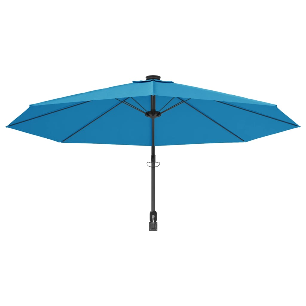 vidaXL Wand-Sonnenschirm mit LEDs Meerblau 290 cm