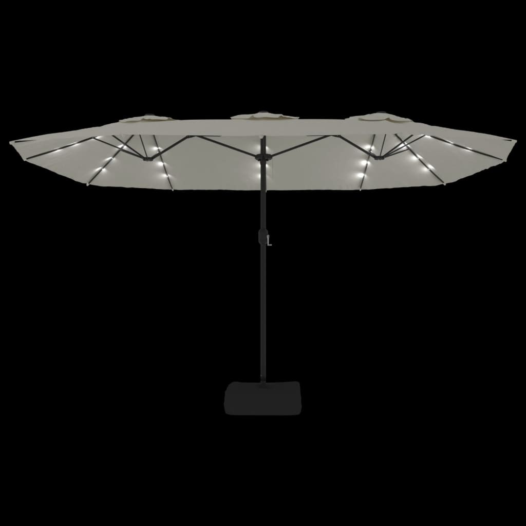vidaXL Doppel-Sonnenschirm mit LED-Leuchten Sandweiß 449x265 cm